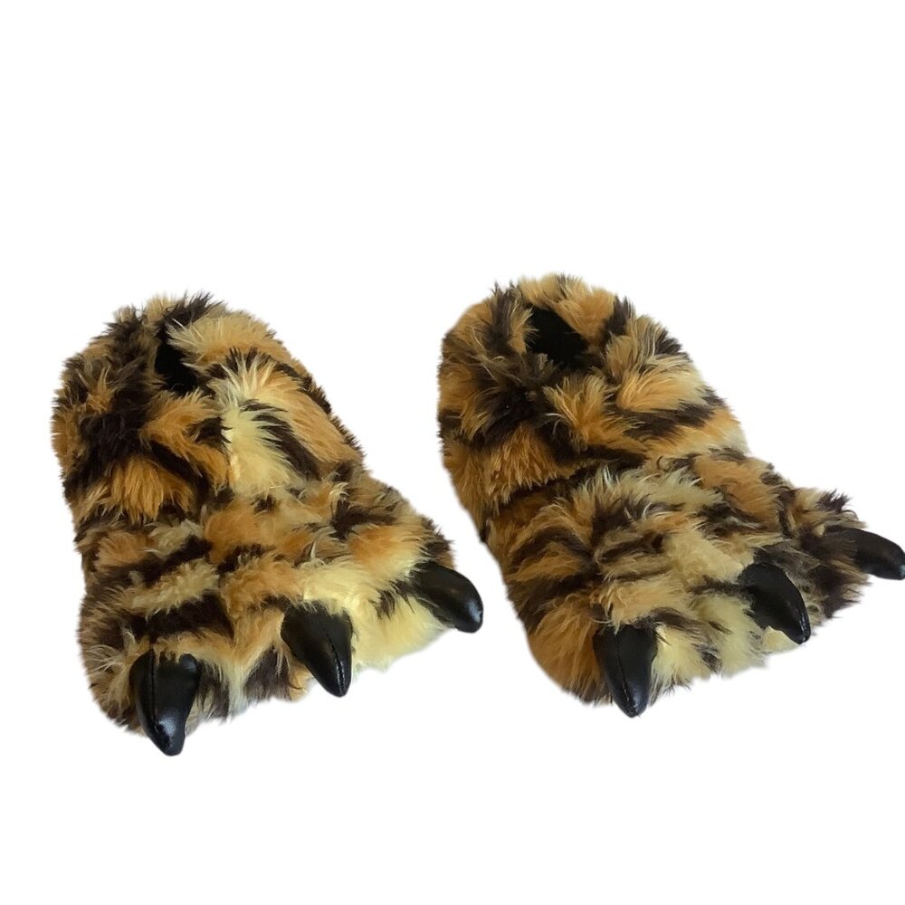 Fuzzy Tiger Claw Paw Slippers Feetmoji Kid Size XL 5/6 Plush Animal Faux Fur‎